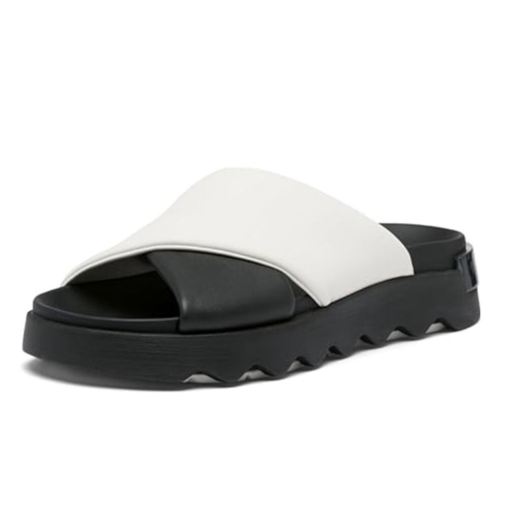 Sorel VIIBE Crisscross Slide Sandal in Black & White Size 6.5